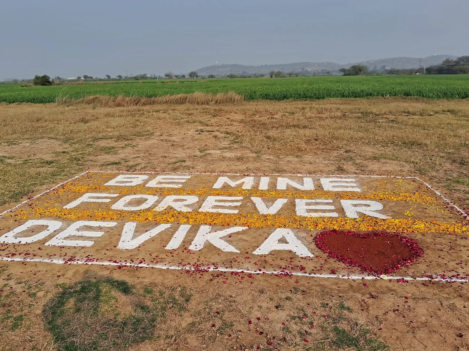Be mine forever message created on the ground